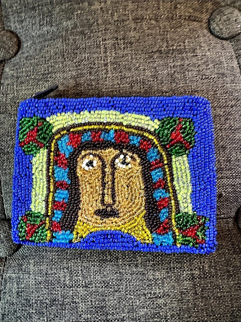Beaded Pouch in Blue & Gold